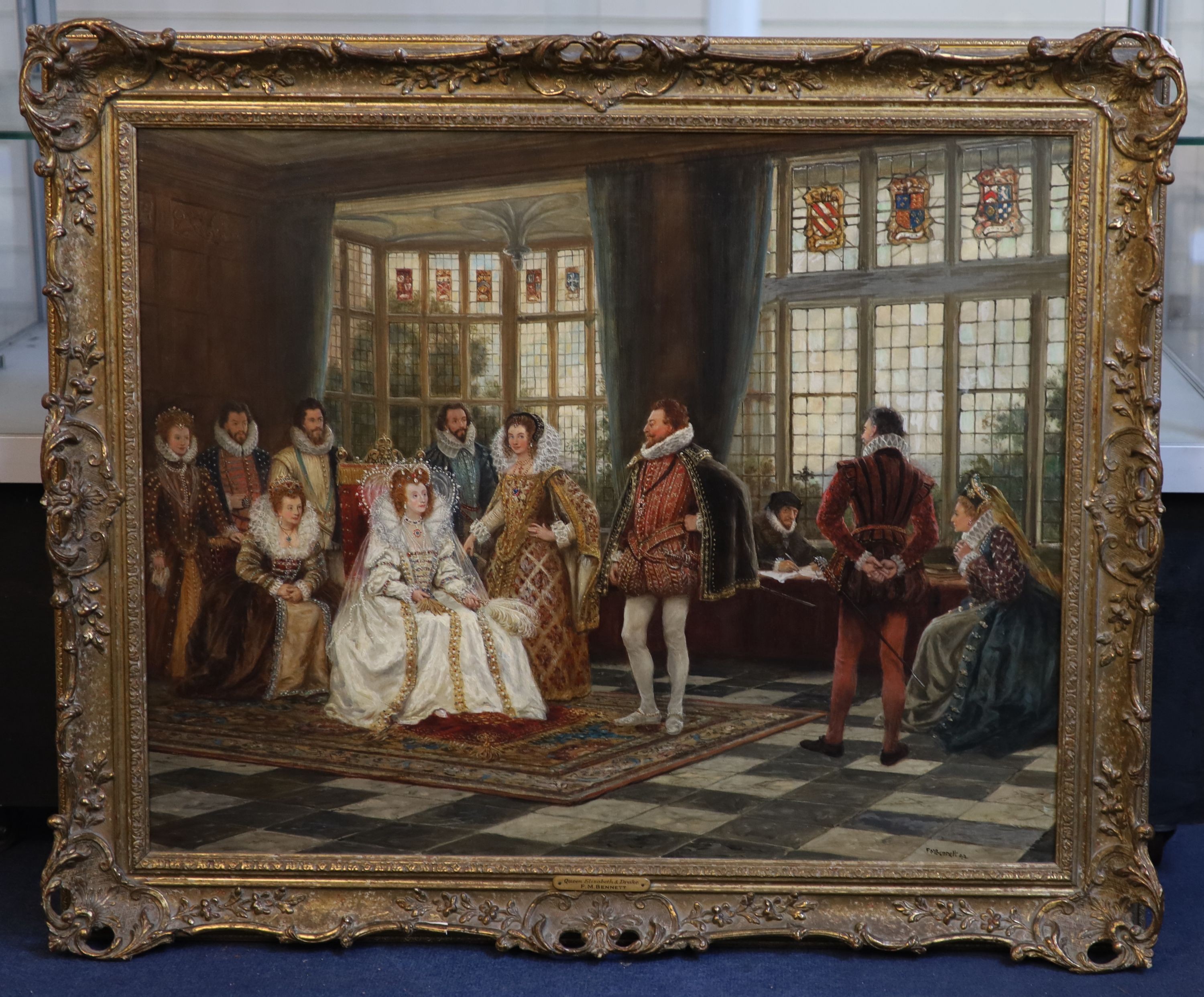 Frank Moss Bennett (1874-1953), ‘Queen Elizabeth and Drake’, oil on canvas, 60 x 75cm.